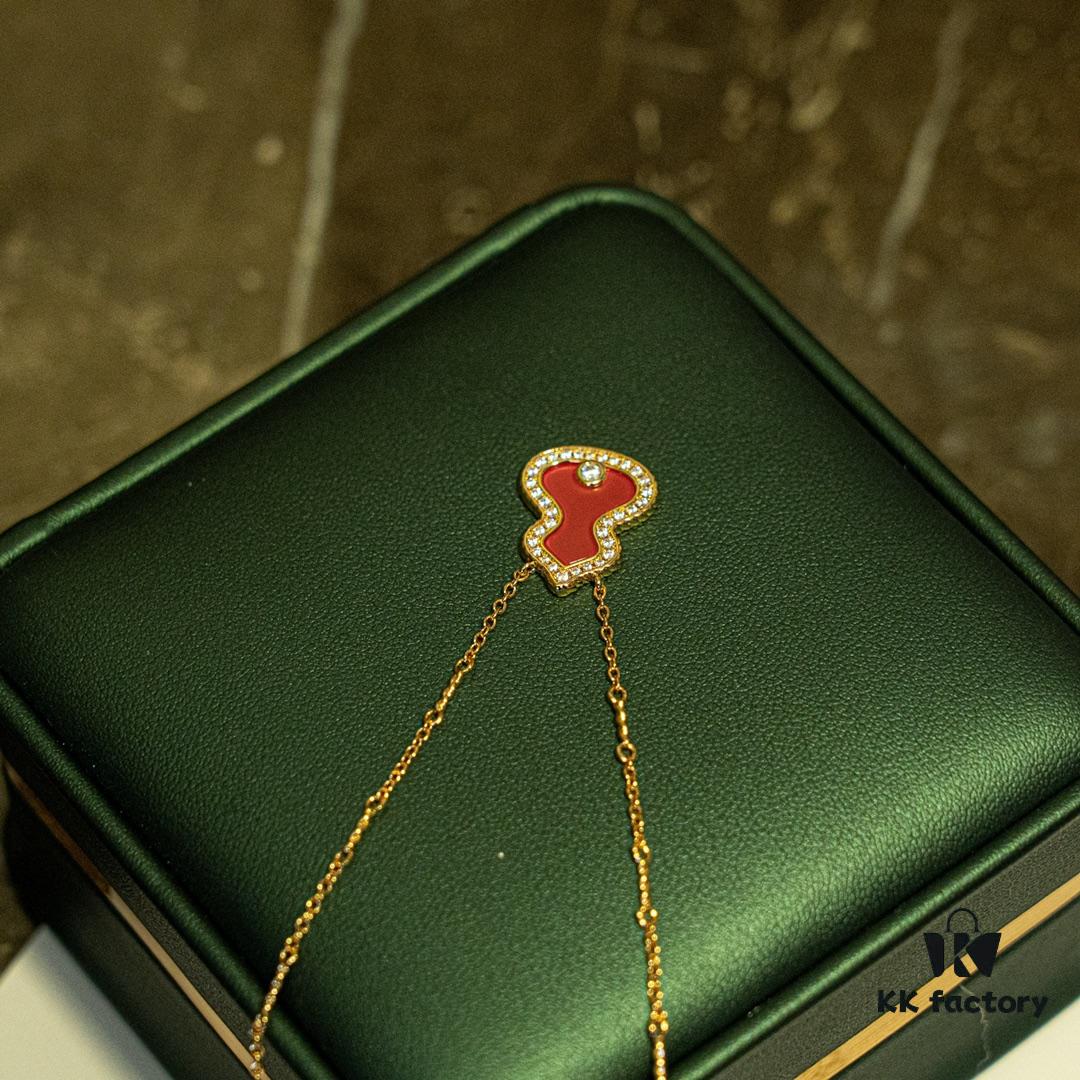 Brand New Wulu Legend Series Gourd Necklace, Rose Gold with Diamond and Red Enamel Accents