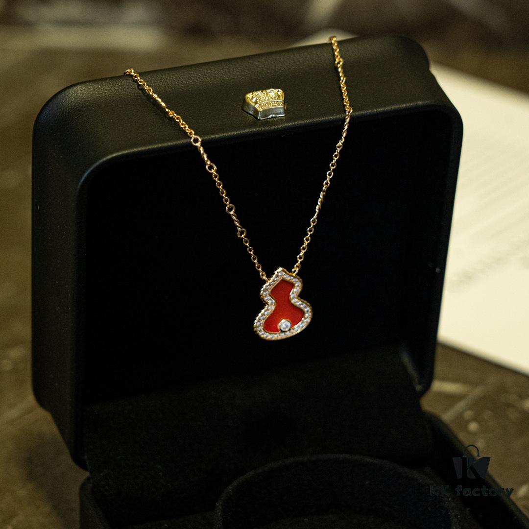 Brand New Wulu Legend Series Gourd Necklace, Rose Gold with Diamond and Red Enamel Accents
