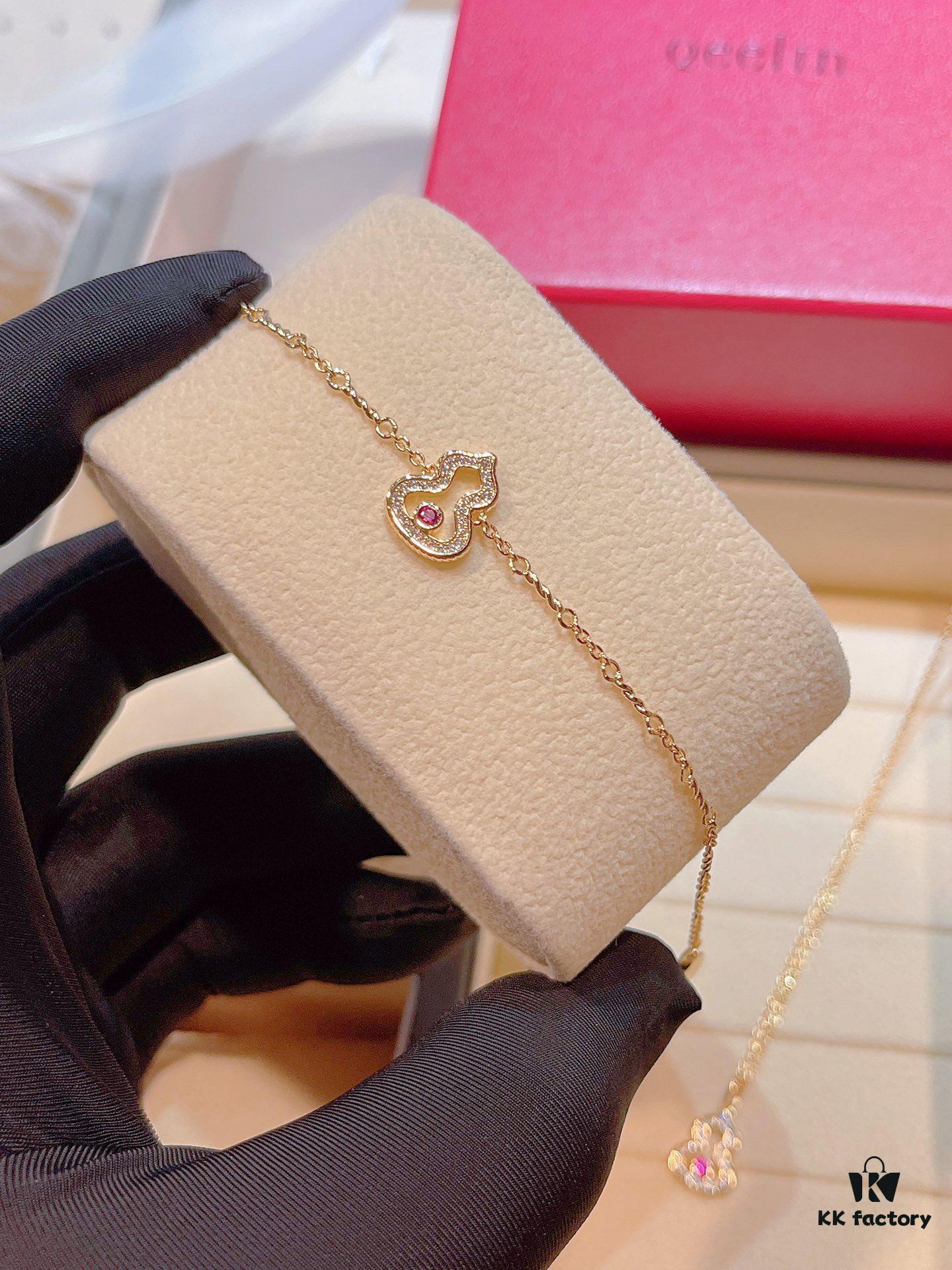 Brand New Wulu Legend Series Gourd Bracelet, Rose Gold with Ruby Accents, Elegant and Radiant Design