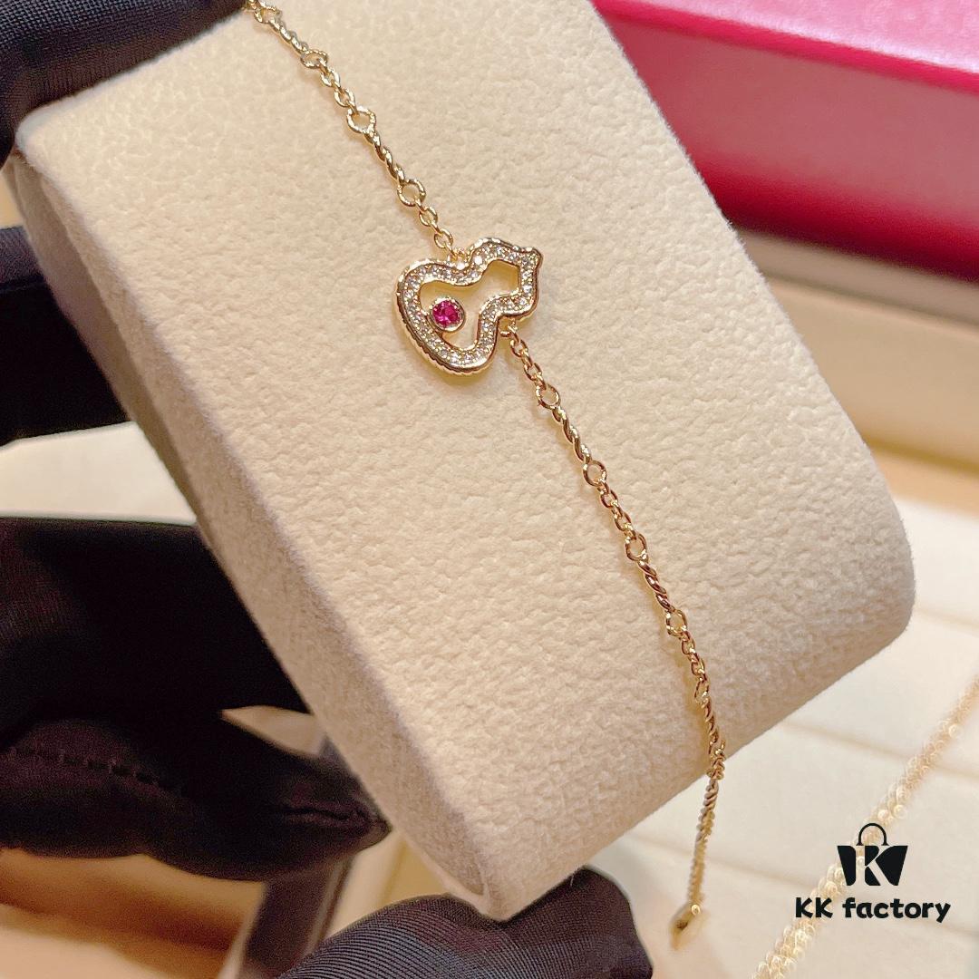 Brand New Wulu Legend Series Gourd Bracelet, Rose Gold with Ruby Accents, Elegant and Radiant Design