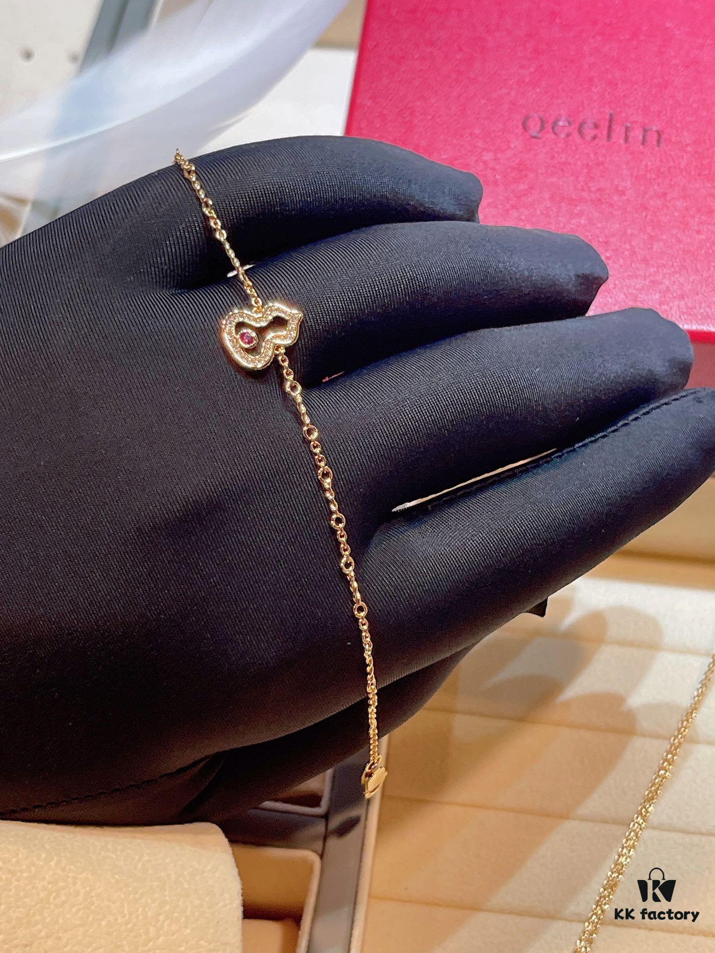 Brand New Wulu Legend Series Gourd Bracelet, Rose Gold with Ruby Accents, Elegant and Radiant Design