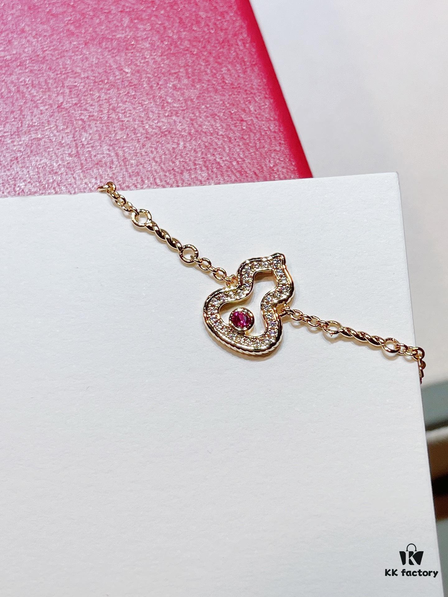 Brand New Wulu Legend Series Gourd Bracelet, Rose Gold with Ruby Accents, Elegant and Radiant Design