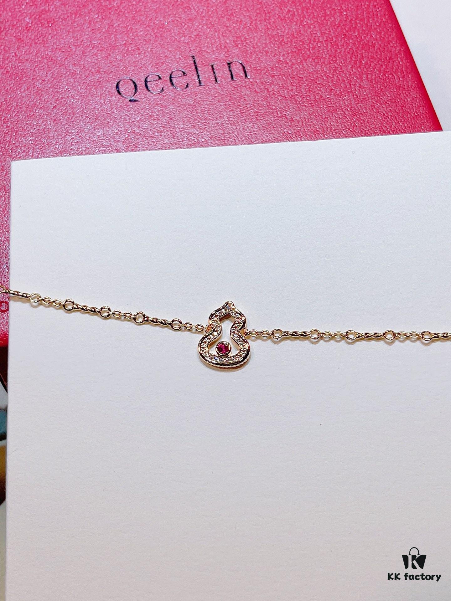 Brand New Wulu Legend Series Gourd Bracelet, Rose Gold with Ruby Accents, Elegant and Radiant Design