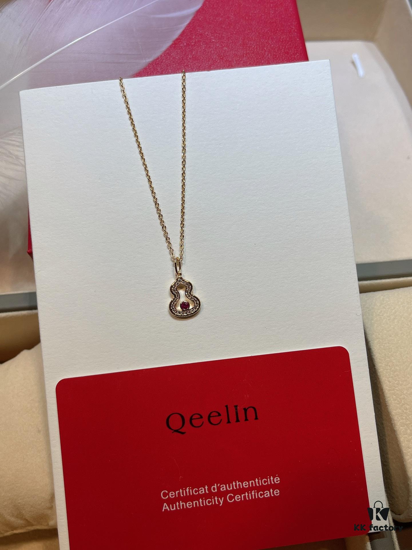 Brand New Wulu Legend Series Gourd Necklace, Rose Gold with Rubies, 40cm Elegant Layering Pendant for Delicate Sophistication