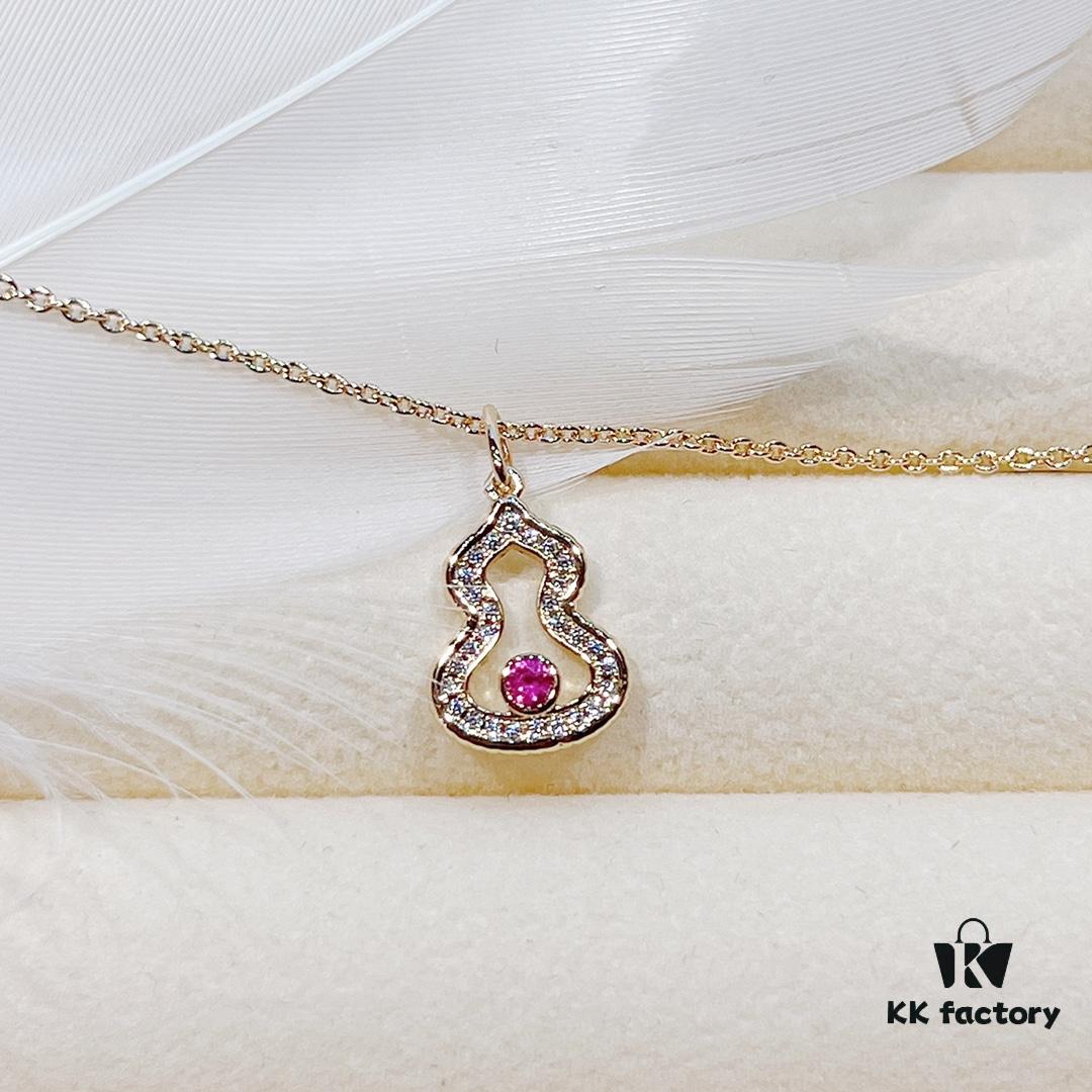 Brand New Wulu Legend Series Gourd Necklace, Rose Gold with Rubies, 40cm Elegant Layering Pendant for Delicate Sophistication
