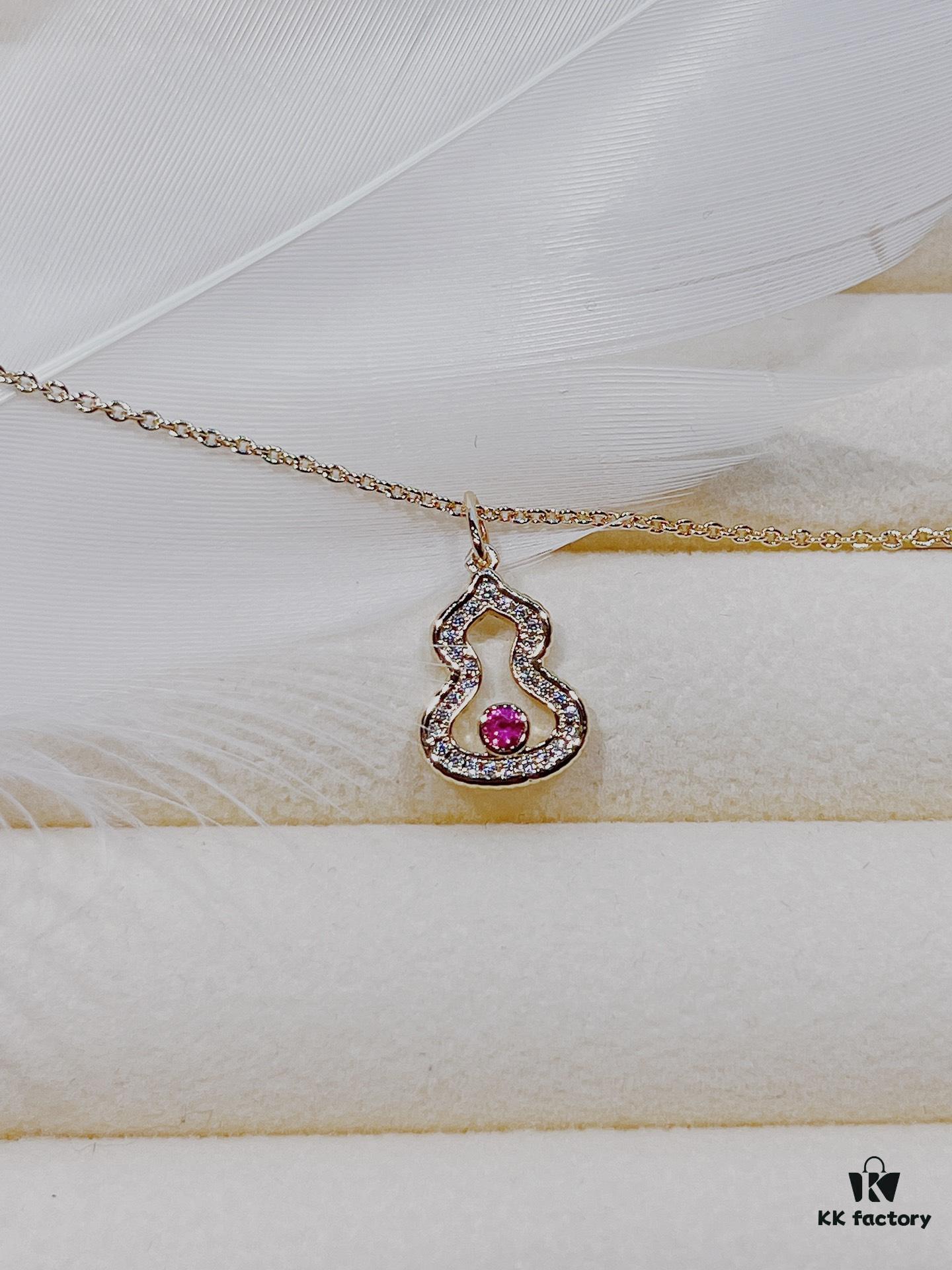 Brand New Wulu Legend Series Gourd Necklace, Rose Gold with Rubies, 40cm Elegant Layering Pendant for Delicate Sophistication