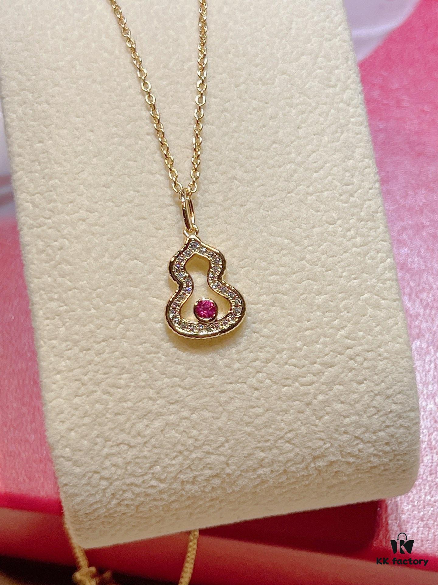 Brand New Wulu Legend Series Gourd Necklace, Rose Gold with Rubies, 40cm Elegant Layering Pendant for Delicate Sophistication