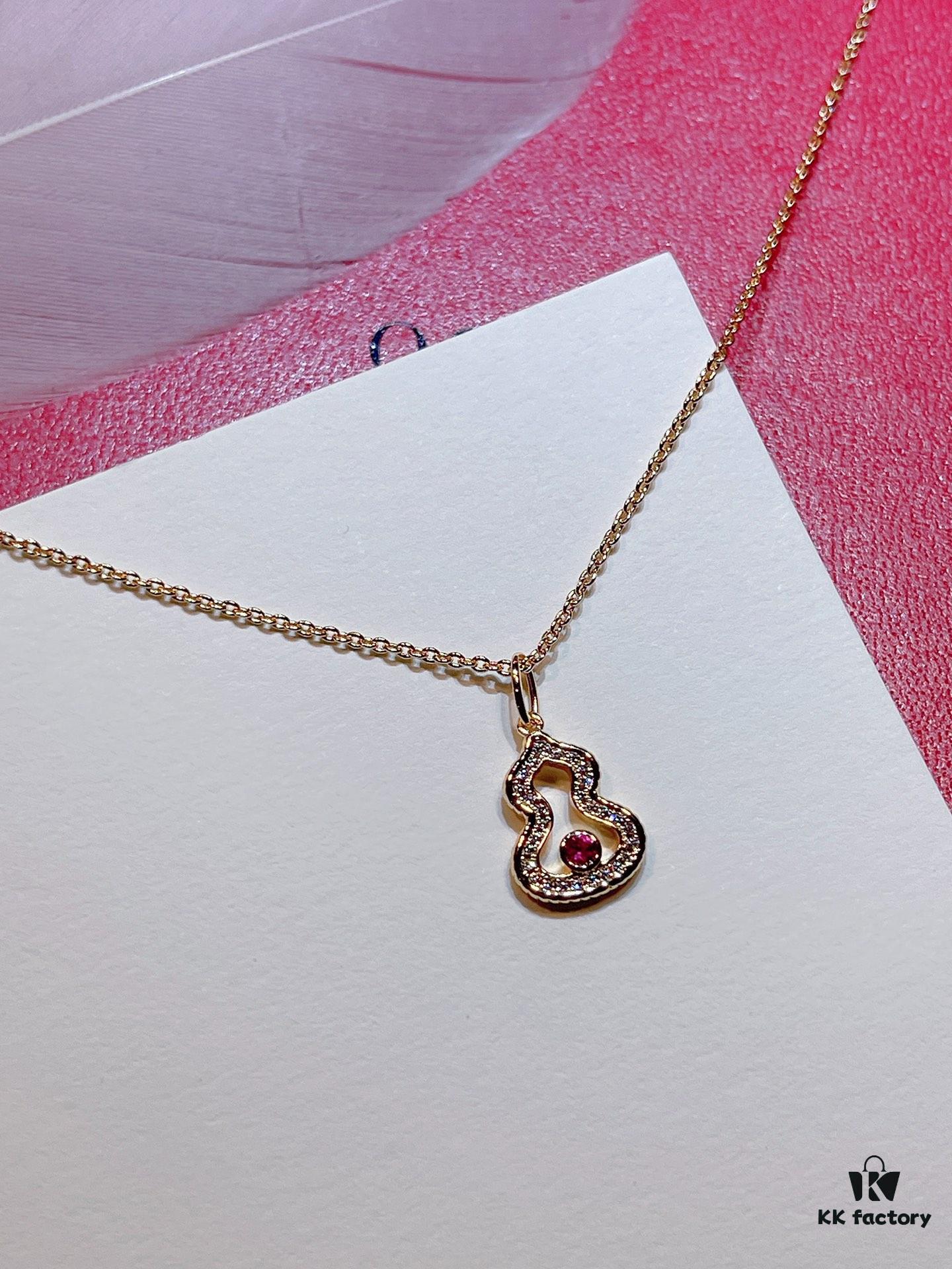 Brand New Wulu Legend Series Gourd Necklace, Rose Gold with Rubies, 40cm Elegant Layering Pendant for Delicate Sophistication