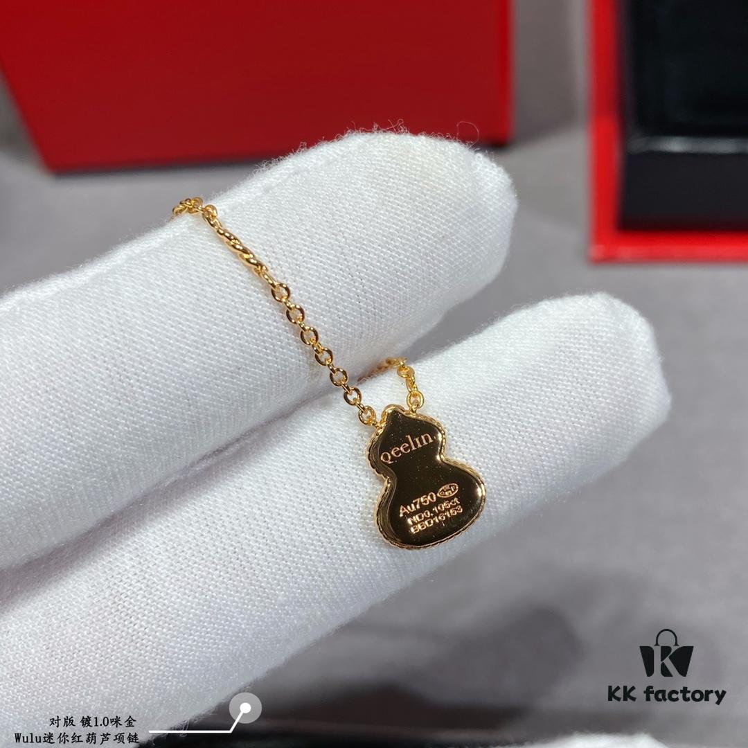 Kirin Mini Diamond Red Gourd Necklace, Stylish and Versatile with Thick Gold Plating, Real Gold Feel, Eight Hearts and Eight Arrows High-Carbon Diamond, Small and Exquisite
