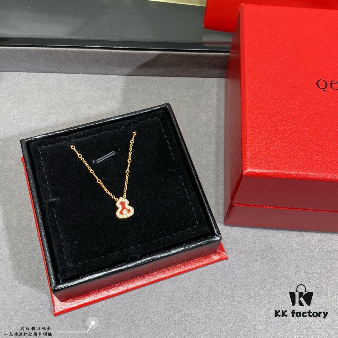 Kirin Mini Diamond Red Gourd Necklace, Stylish and Versatile with Thick Gold Plating, Real Gold Feel, Eight Hearts and Eight Arrows High-Carbon Diamond, Small and Exquisite