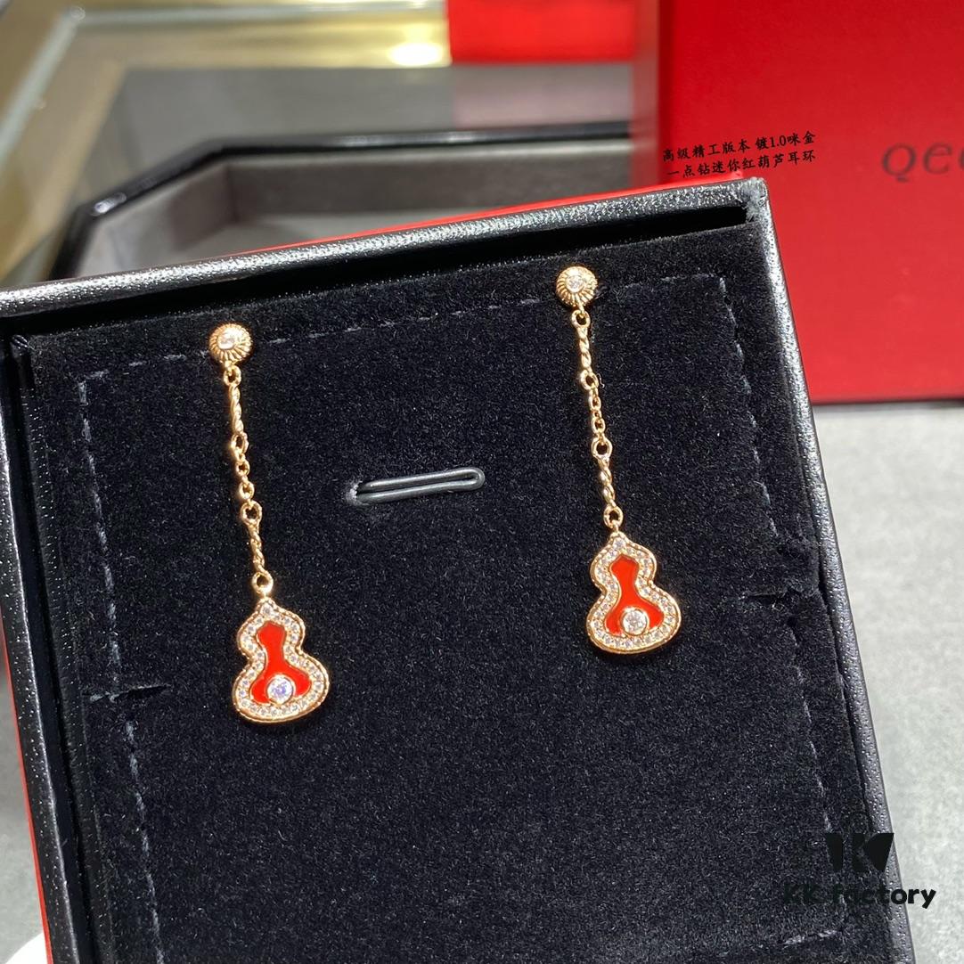 Kirin Mini Diamond Red Gourd Earrings, High Aesthetic Appeal, Excellent Fit, Versatile Design, Thick Gold Plating with Real Gold Texture, Eight-Heart Eight-Arrow High-Carbon Diamonds, Small and Exquisite