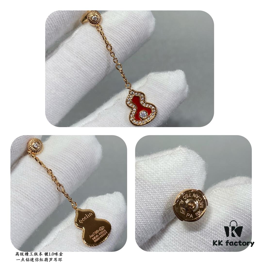 Kirin Mini Diamond Red Gourd Earrings, High Aesthetic Appeal, Excellent Fit, Versatile Design, Thick Gold Plating with Real Gold Texture, Eight-Heart Eight-Arrow High-Carbon Diamonds, Small and Exquisite