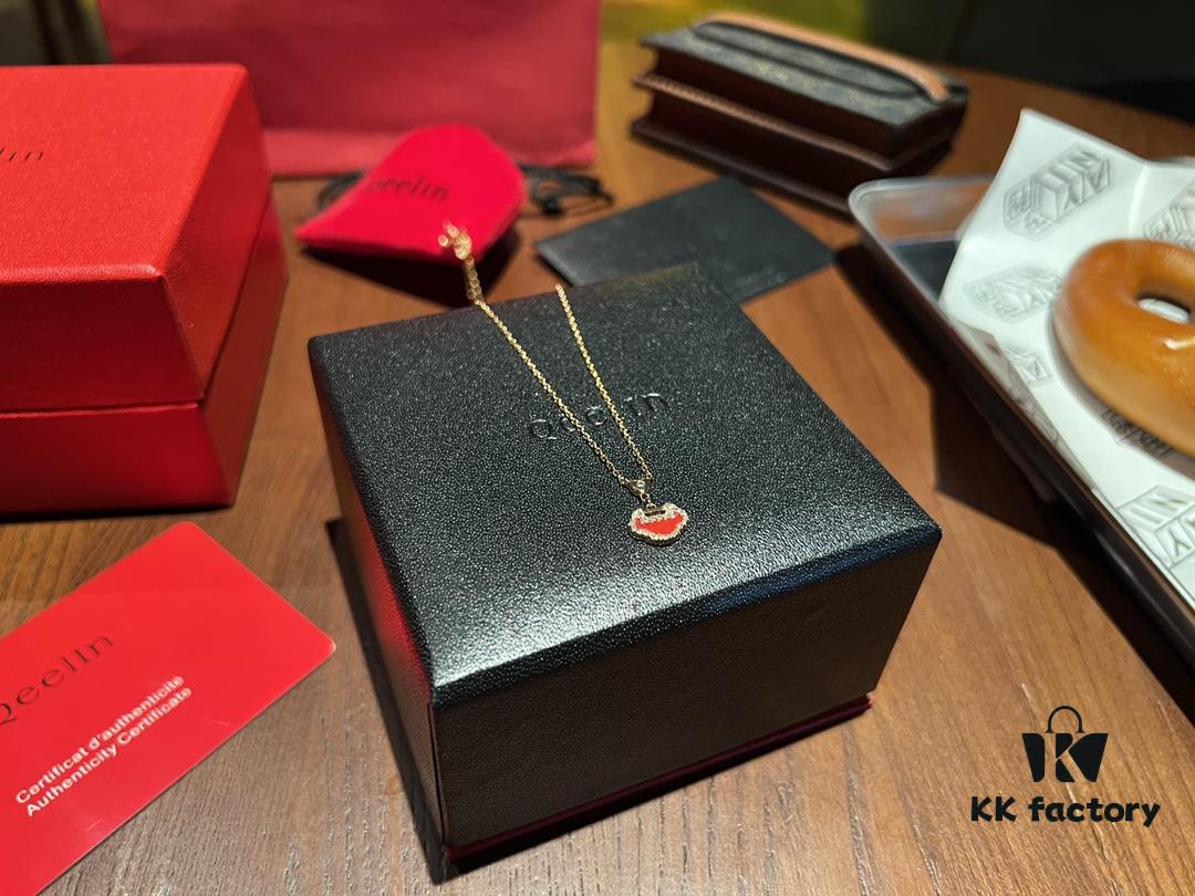 High-Grade Red Agate Pendant with Diamond Accents, Symbolizing Peace, Good Fortune, and Happiness