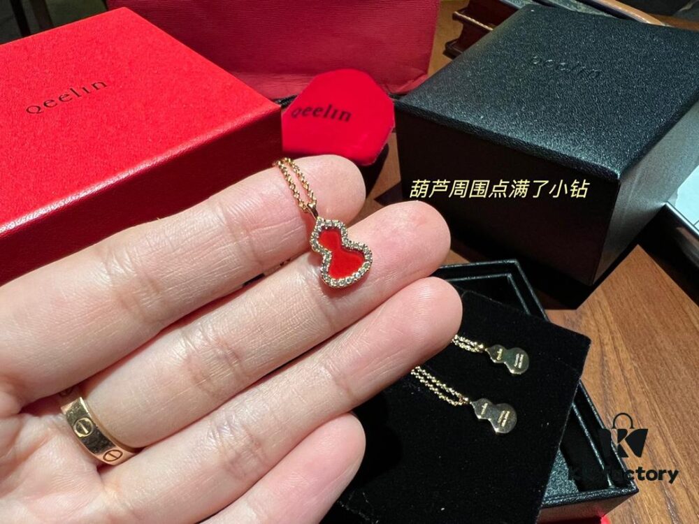 Red Gourd Pendant Encrusted with Sparkling Rhinestones