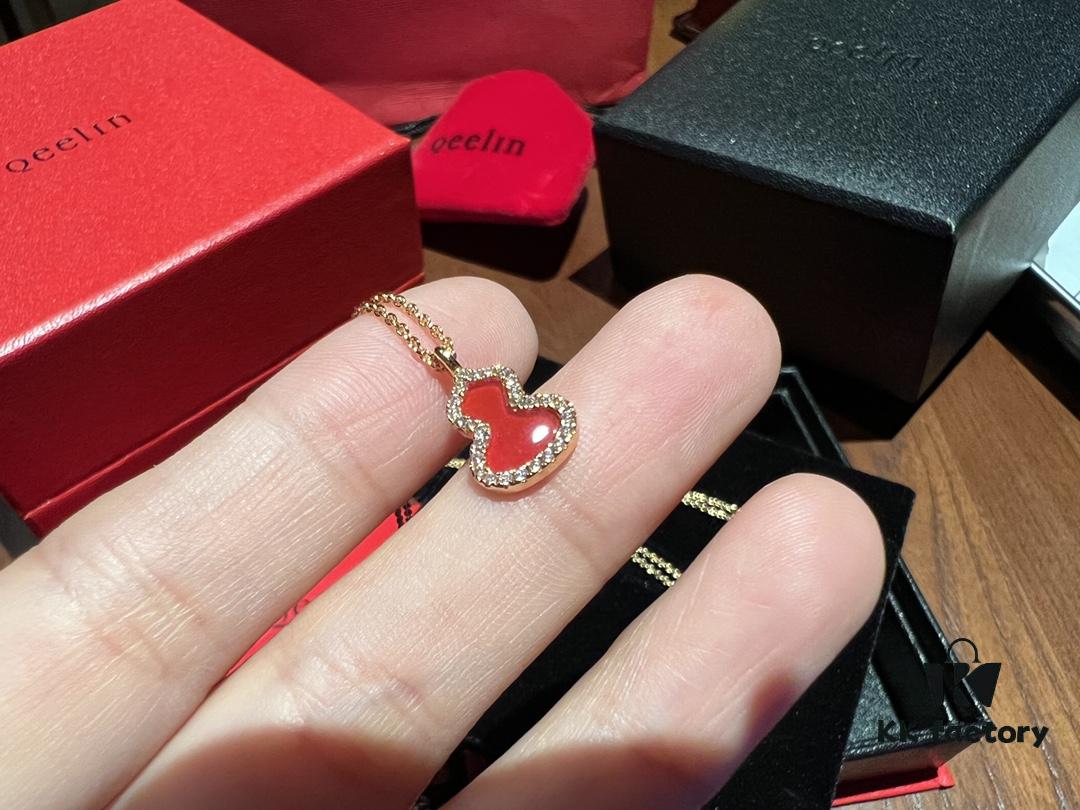 Red Gourd Pendant Encrusted with Sparkling Rhinestones