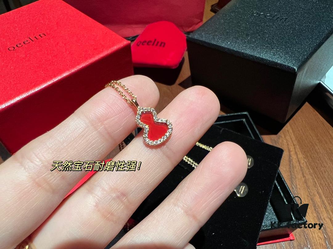 Red Gourd Pendant Encrusted with Sparkling Rhinestones