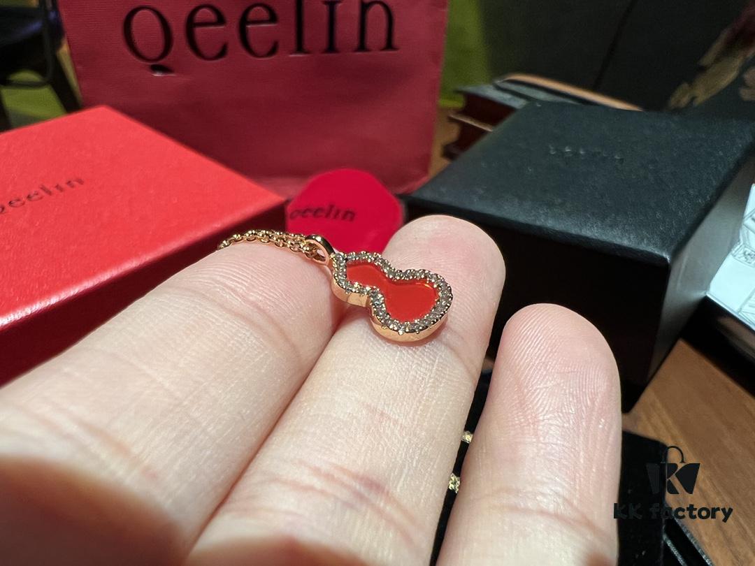 Red Gourd Pendant Encrusted with Sparkling Rhinestones