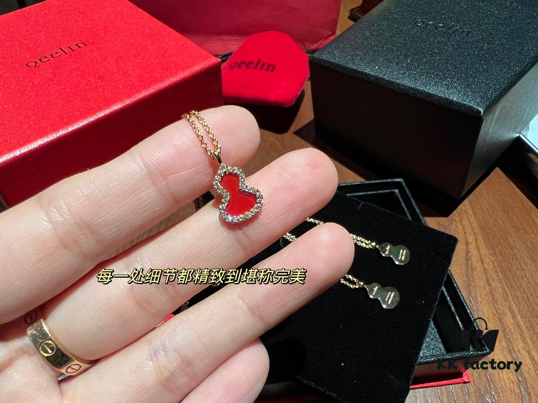 Red Gourd Pendant Encrusted with Sparkling Rhinestones