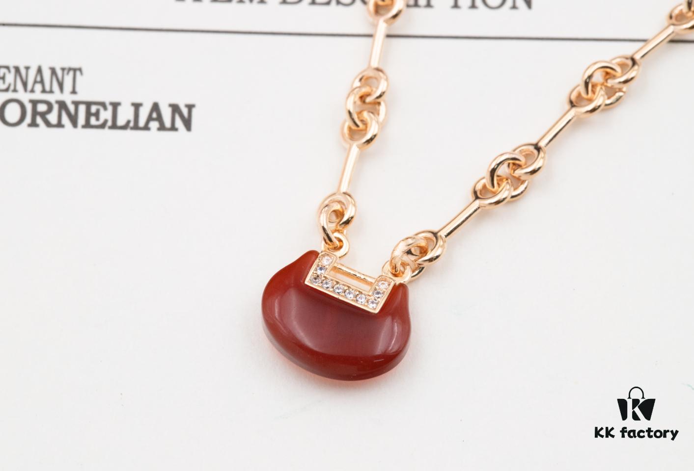 Qeelin Kirin Yu Yi Series Red Agate Necklace-Bracelet, Good Fortune Lock Design