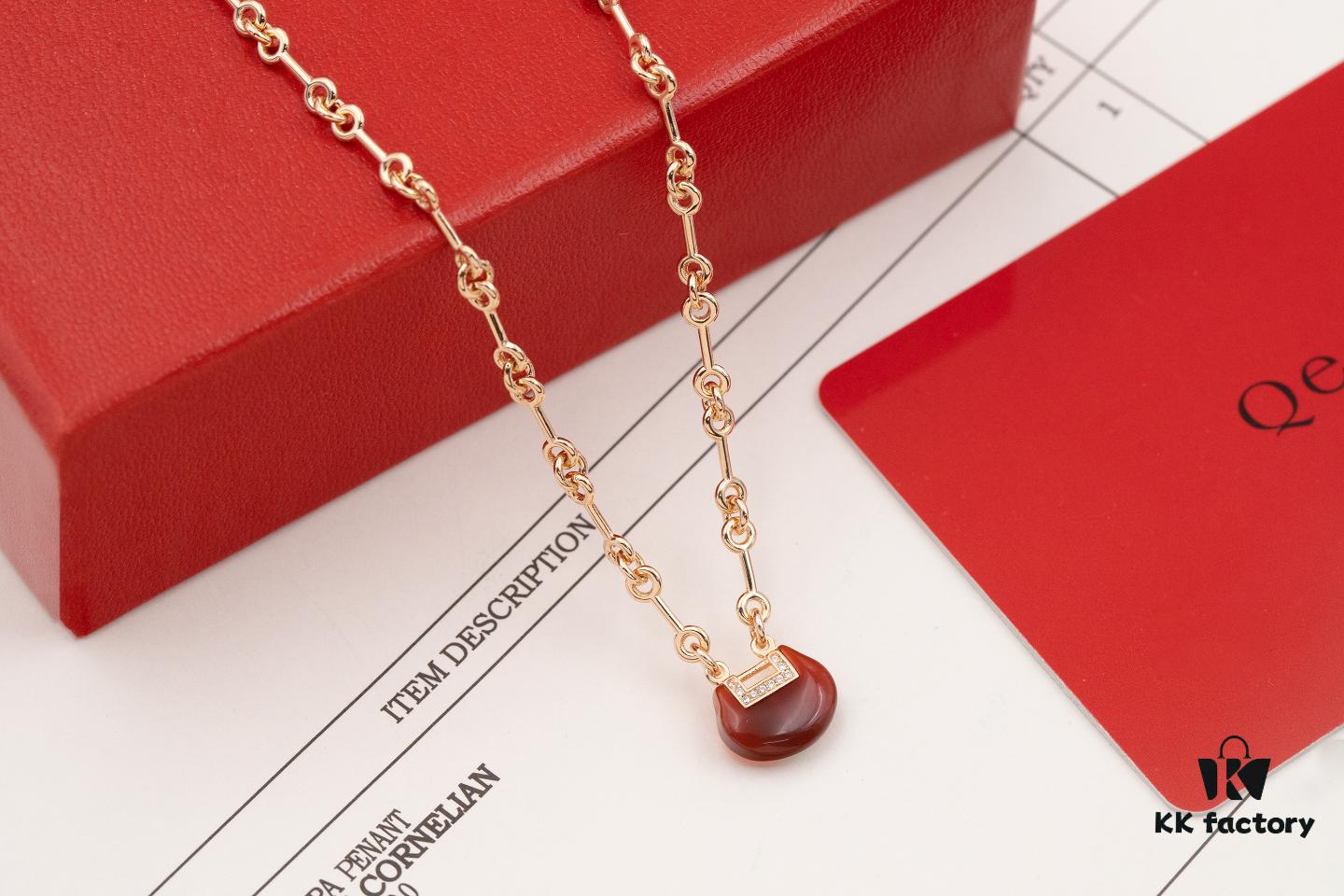 Qeelin Kirin Yu Yi Series Red Agate Necklace-Bracelet, Good Fortune Lock Design