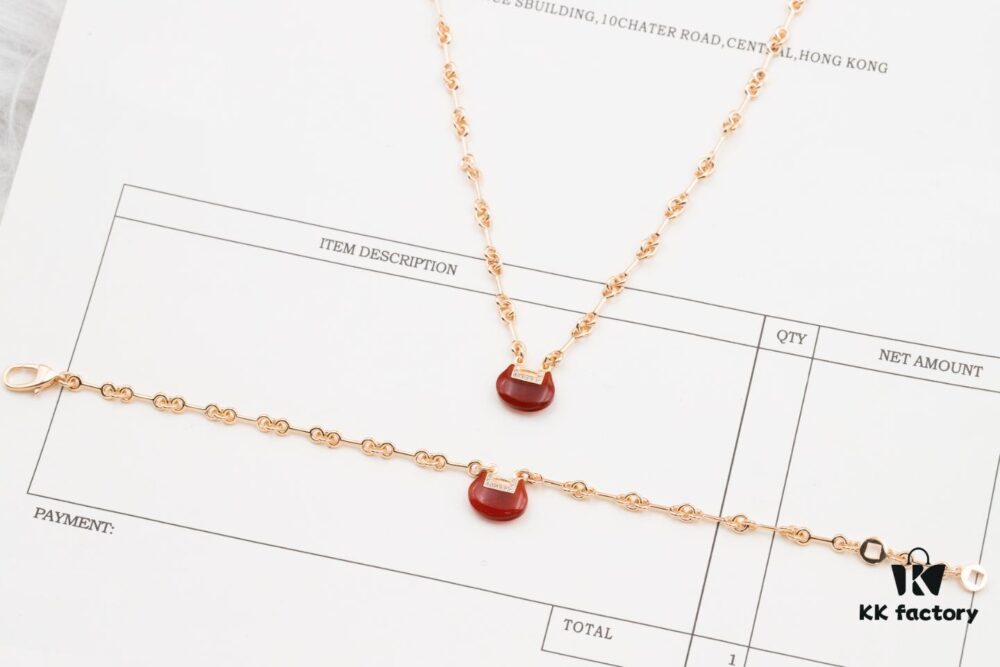 Qeelin Kirin Yu Yi Series Red Agate Necklace-Bracelet, Good Fortune Lock Design