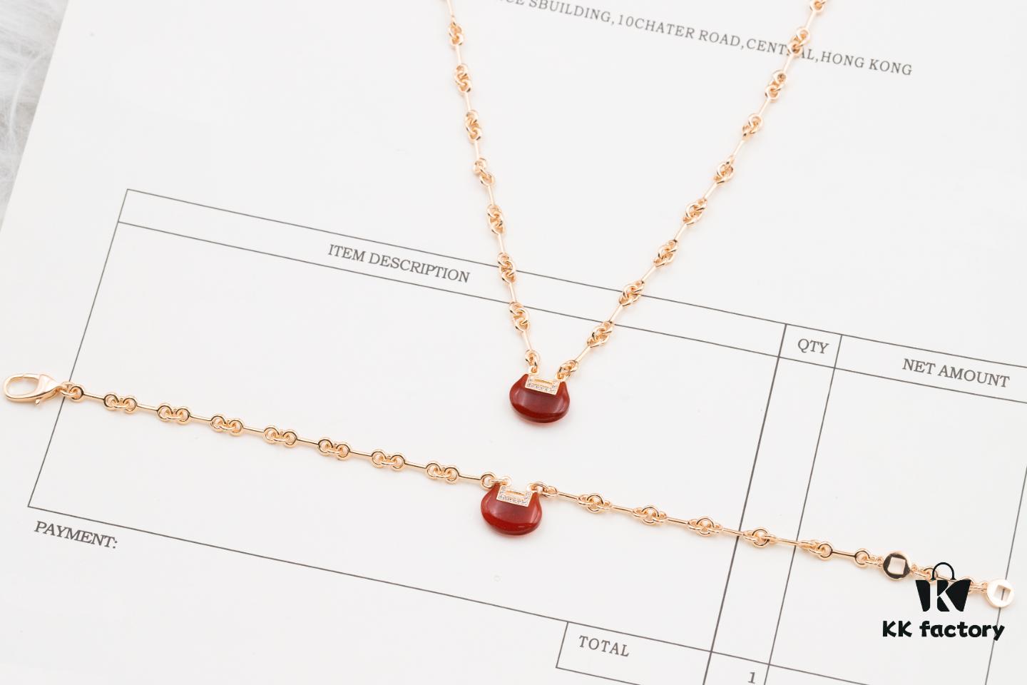 Qeelin Kirin Yu Yi Series Red Agate Necklace-Bracelet, Good Fortune Lock Design