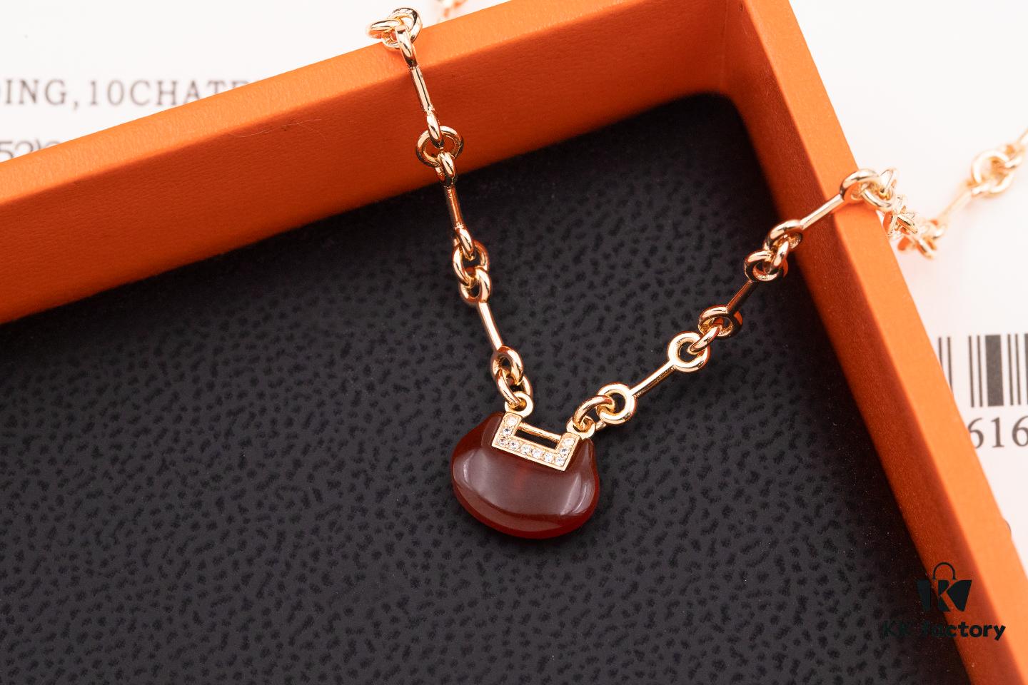 Qeelin Kirin Yu Yi Series Red Agate Necklace-Bracelet, Good Fortune Lock Design