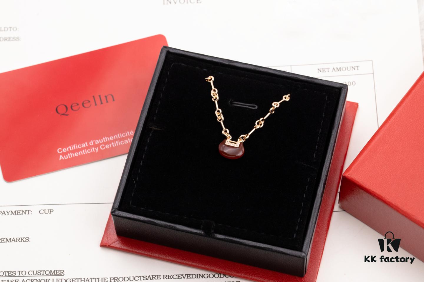 Qeelin Kirin Yu Yi Series Red Agate Necklace-Bracelet, Good Fortune Lock Design