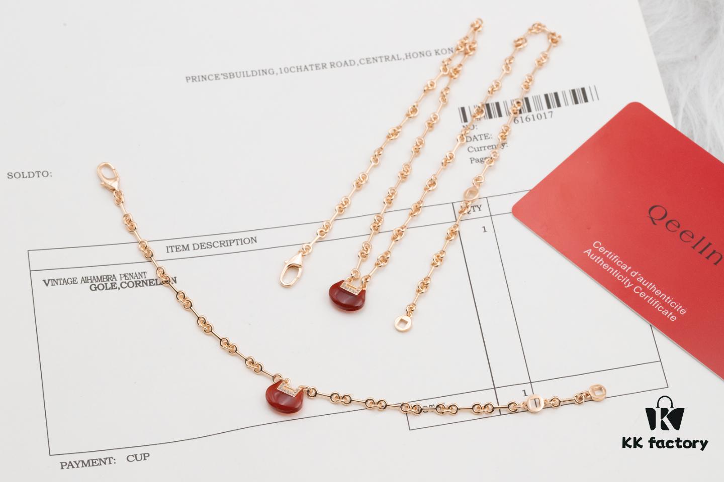 Qeelin Kirin Yu Yi Series Red Agate Necklace-Bracelet, Good Fortune Lock Design