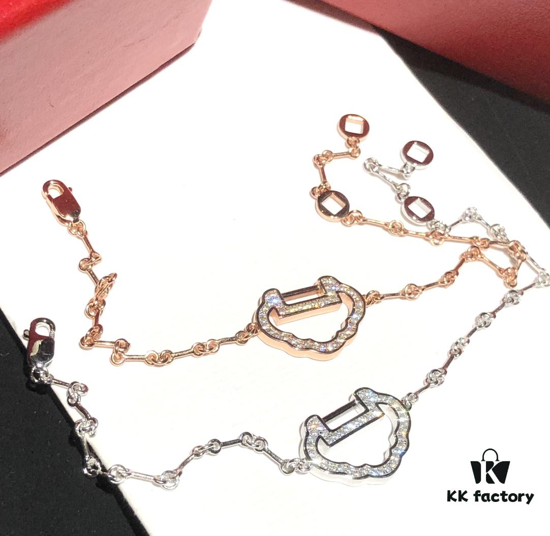 Exclusive Launch Premium Craftsmanship Qeelin Auspicious Ruyi Lock Pendant Bracelet & Necklace Set in 925 Silver with Eight Hearts and Arrows High-Carbon Diamonds in White and Rose Gold