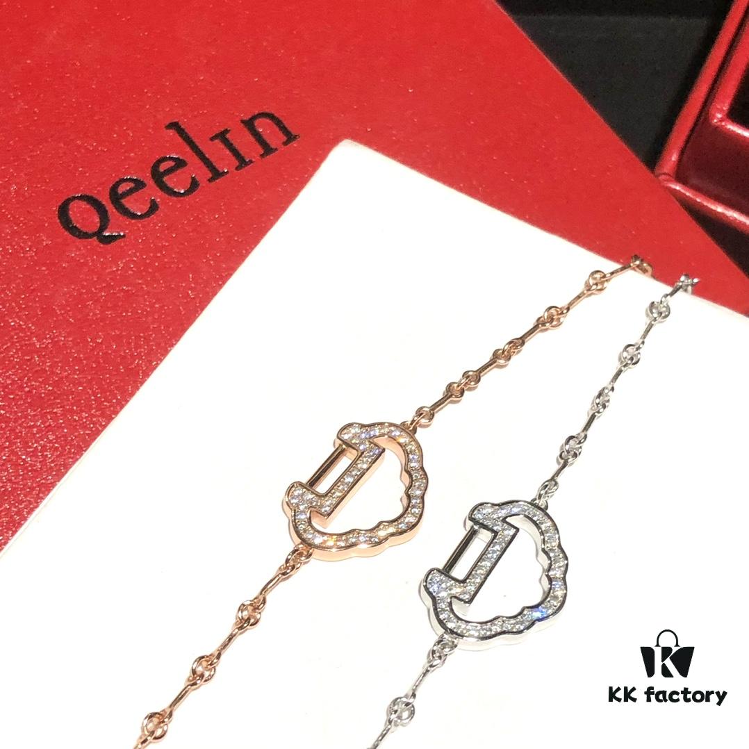 Exclusive Launch Premium Craftsmanship Qeelin Auspicious Ruyi Lock Pendant Bracelet & Necklace Set in 925 Silver with Eight Hearts and Arrows High-Carbon Diamonds in White and Rose Gold