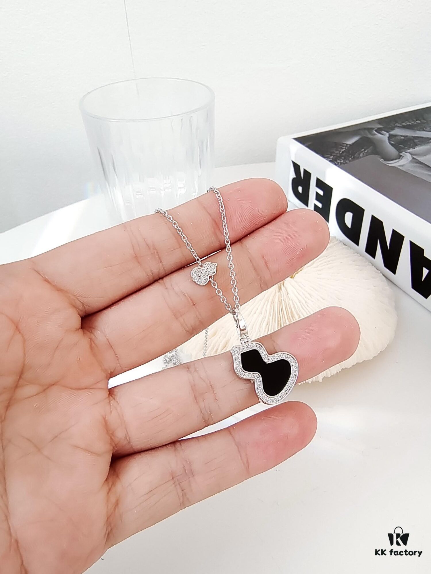 Exquisitely Crafted Gourd Pendant Necklace with Hand-Set Stones and Custom Clasp