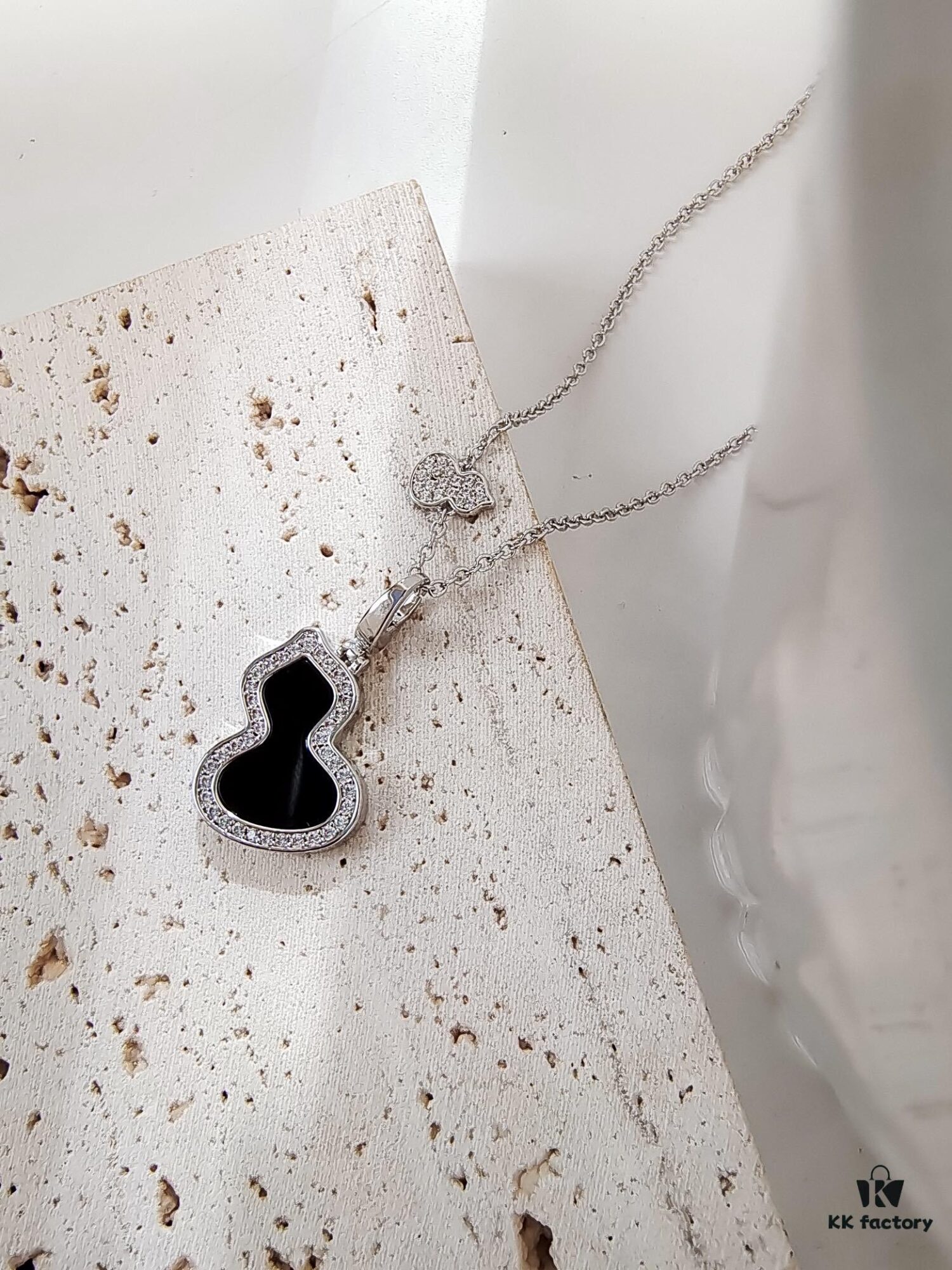 Exquisitely Crafted Gourd Pendant Necklace with Hand-Set Stones and Custom Clasp