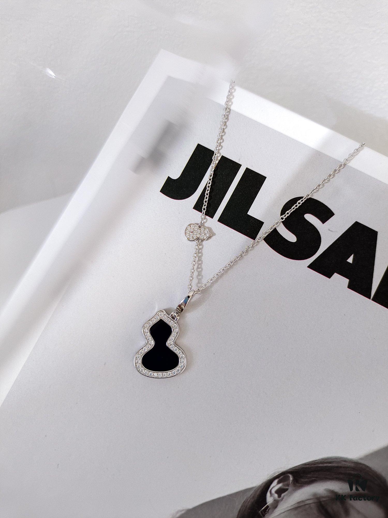 Exquisitely Crafted Gourd Pendant Necklace with Hand-Set Stones and Custom Clasp