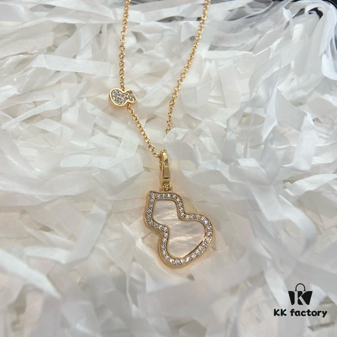 Exquisitely Crafted Gourd Pendant Necklace with Hand-Set Stones in V-Gold