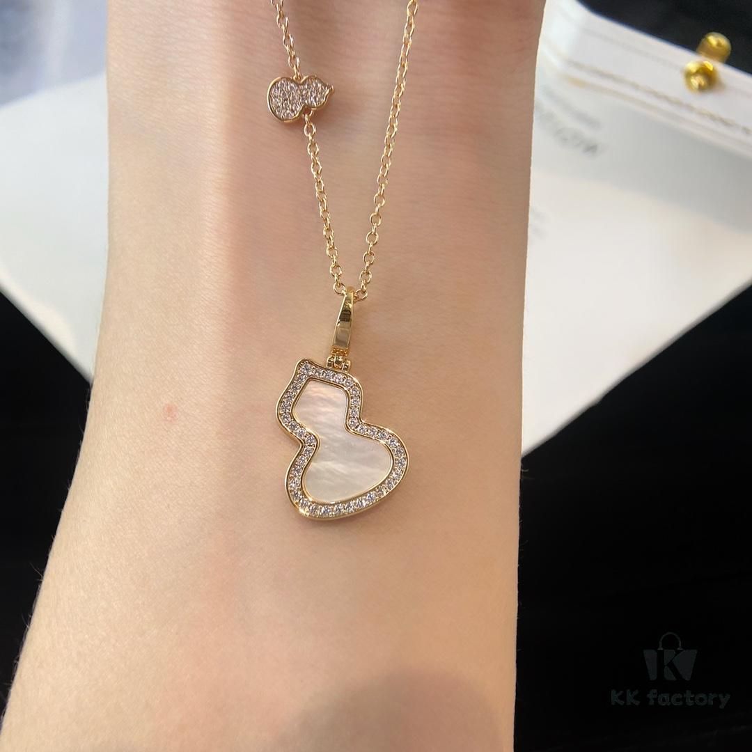 Exquisitely Crafted Gourd Pendant Necklace with Hand-Set Stones in V-Gold