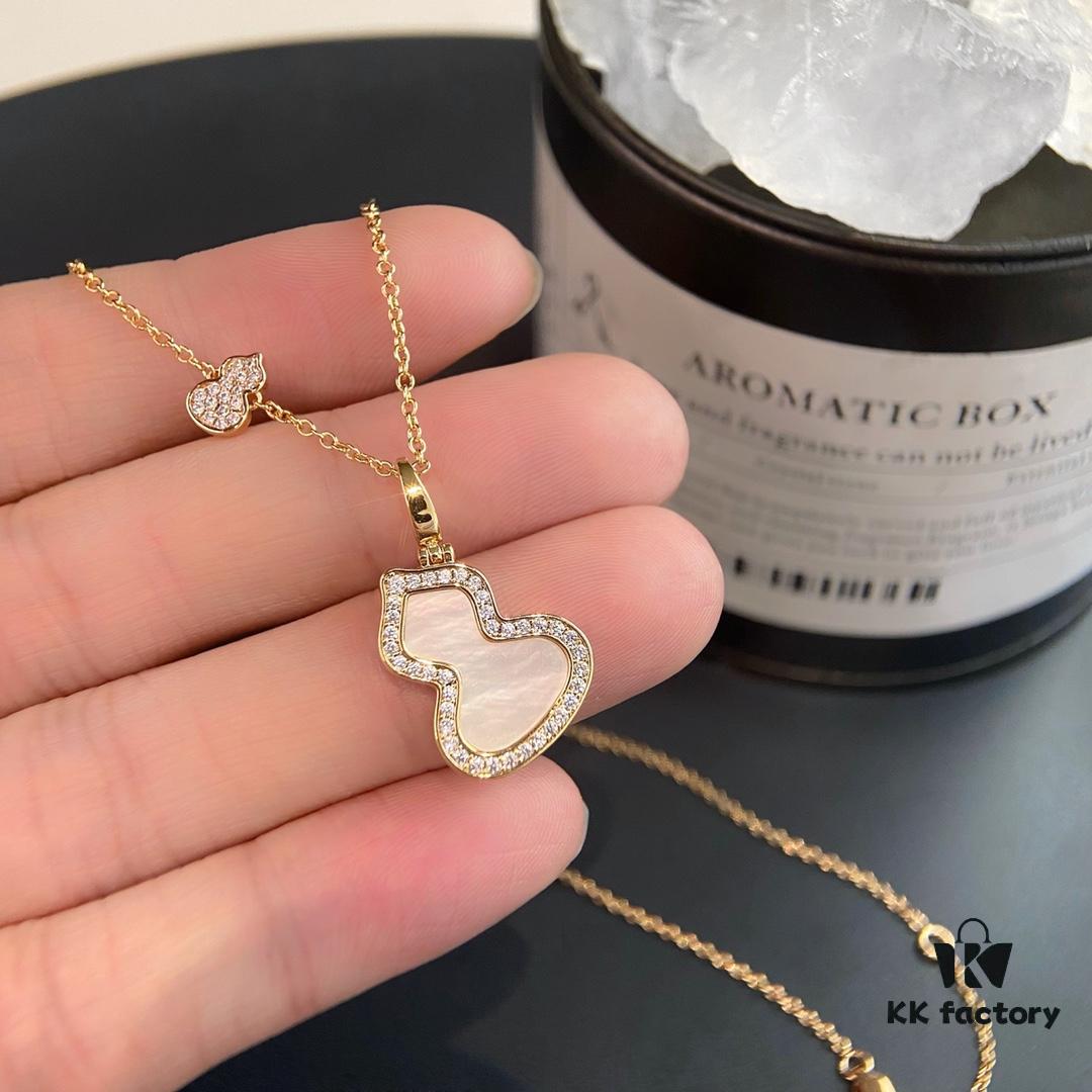 Exquisitely Crafted Gourd Pendant Necklace with Hand-Set Stones in V-Gold