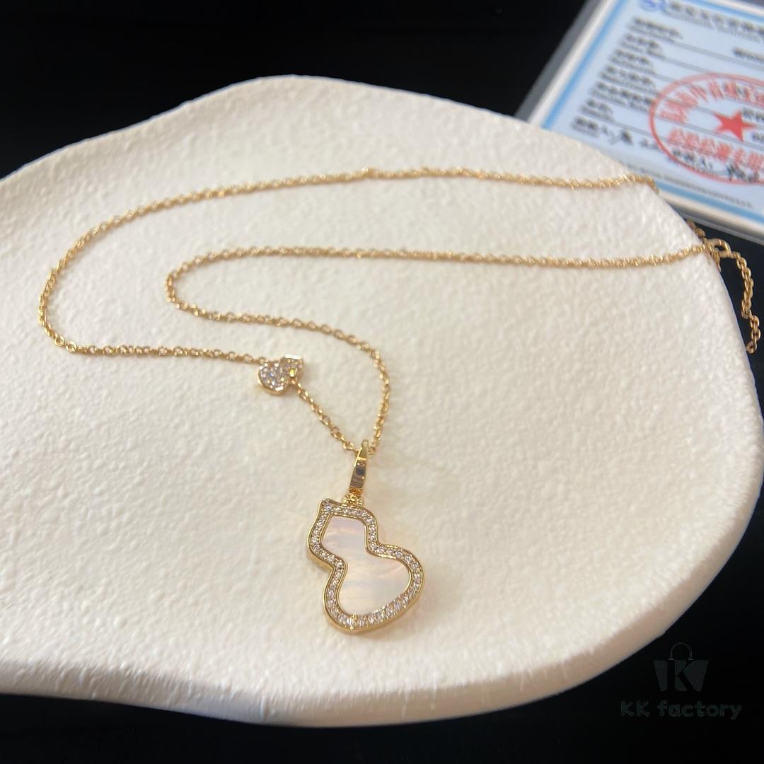 Exquisitely Crafted Gourd Pendant Necklace with Hand-Set Stones in V-Gold