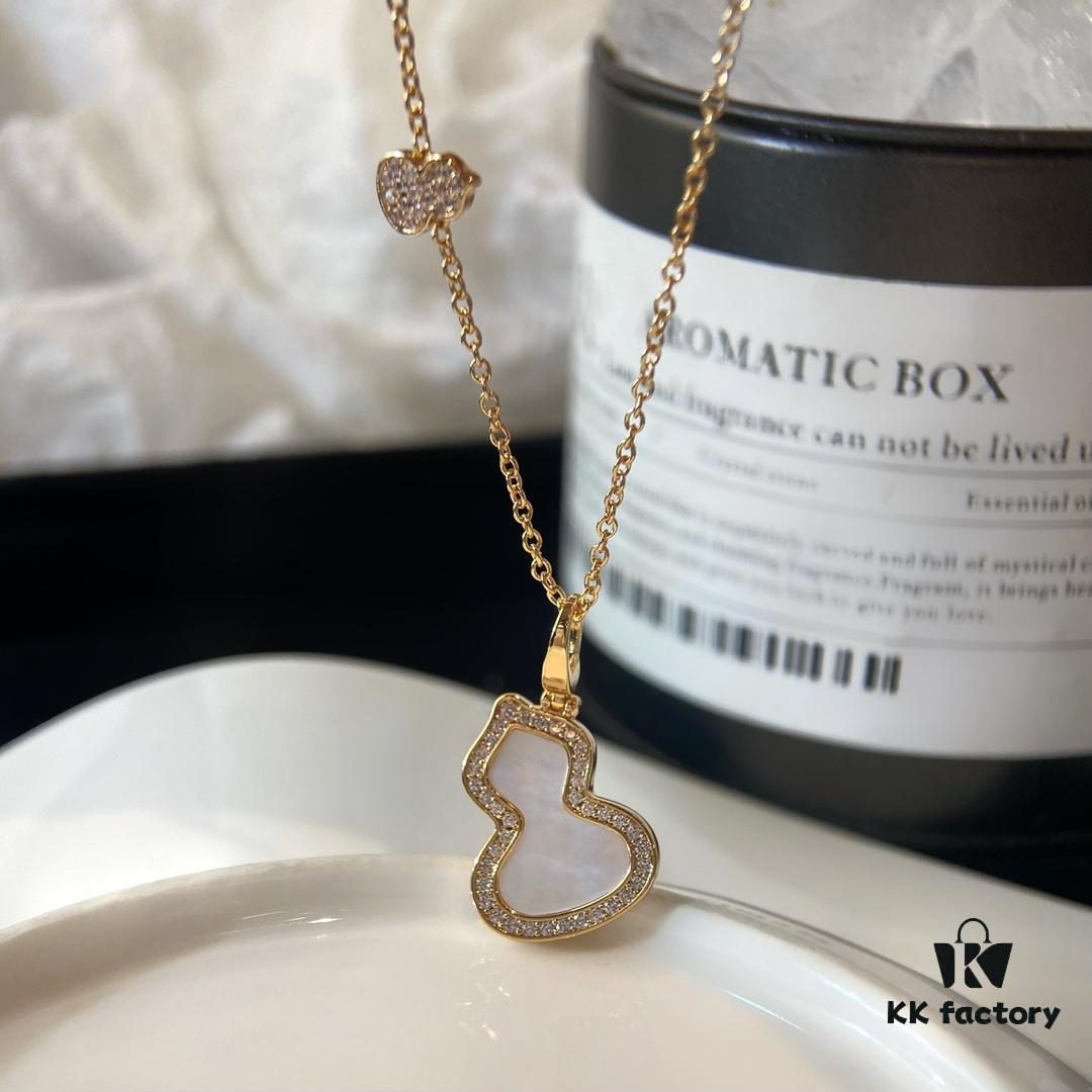 Exquisitely Crafted Gourd Pendant Necklace with Hand-Set Stones in V-Gold