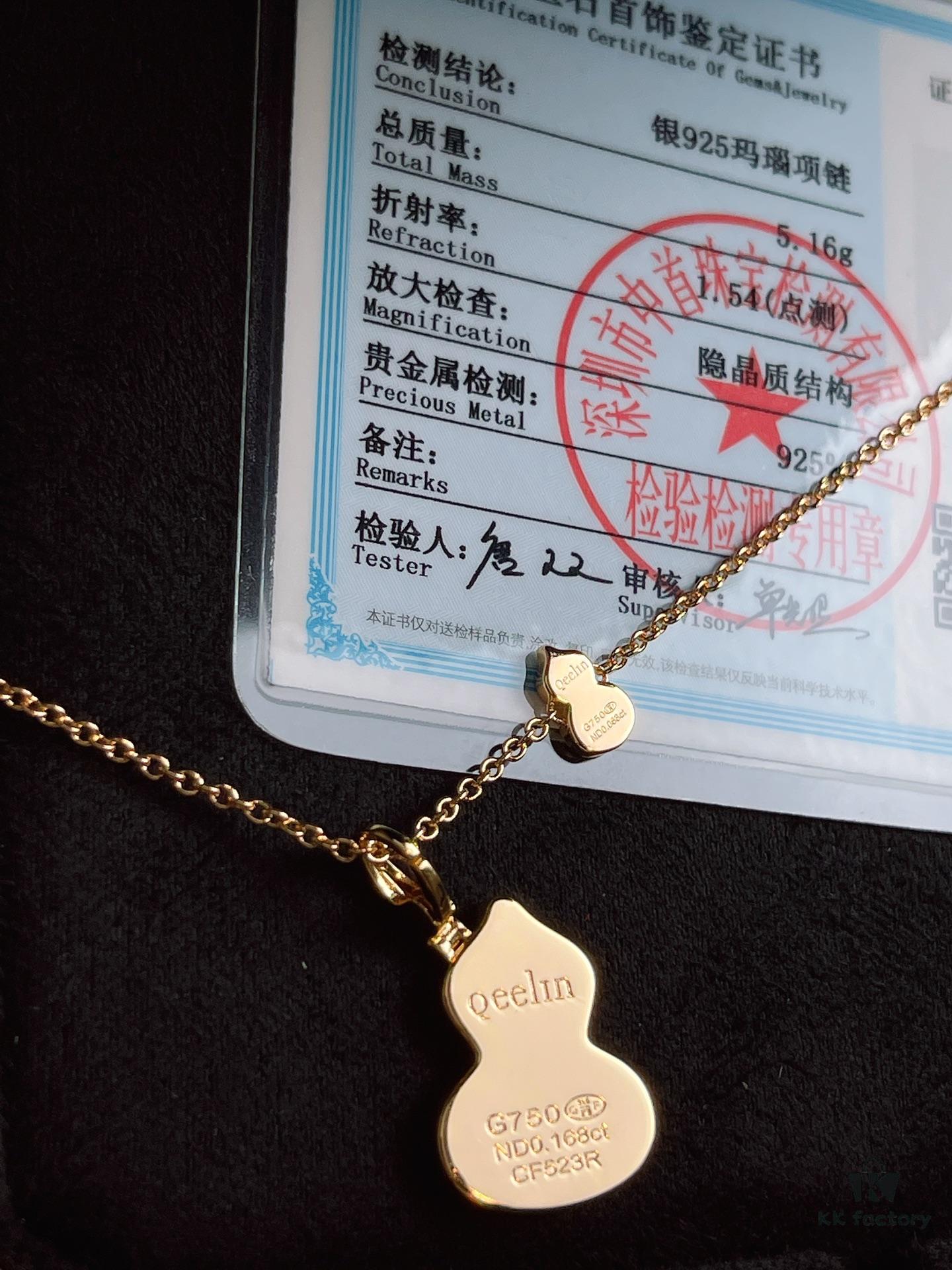 Exquisitely Crafted Gourd Pendant Necklace with Hand-Set Stones in V-Gold