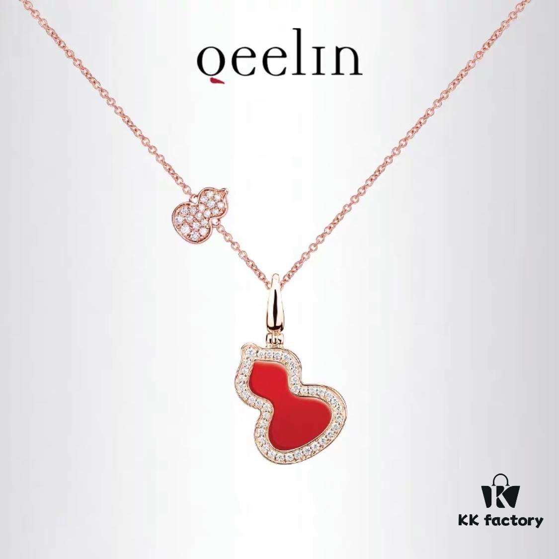 Exquisitely Crafted Gourd Pendant Necklace with Hand-Set Stones in V-Gold