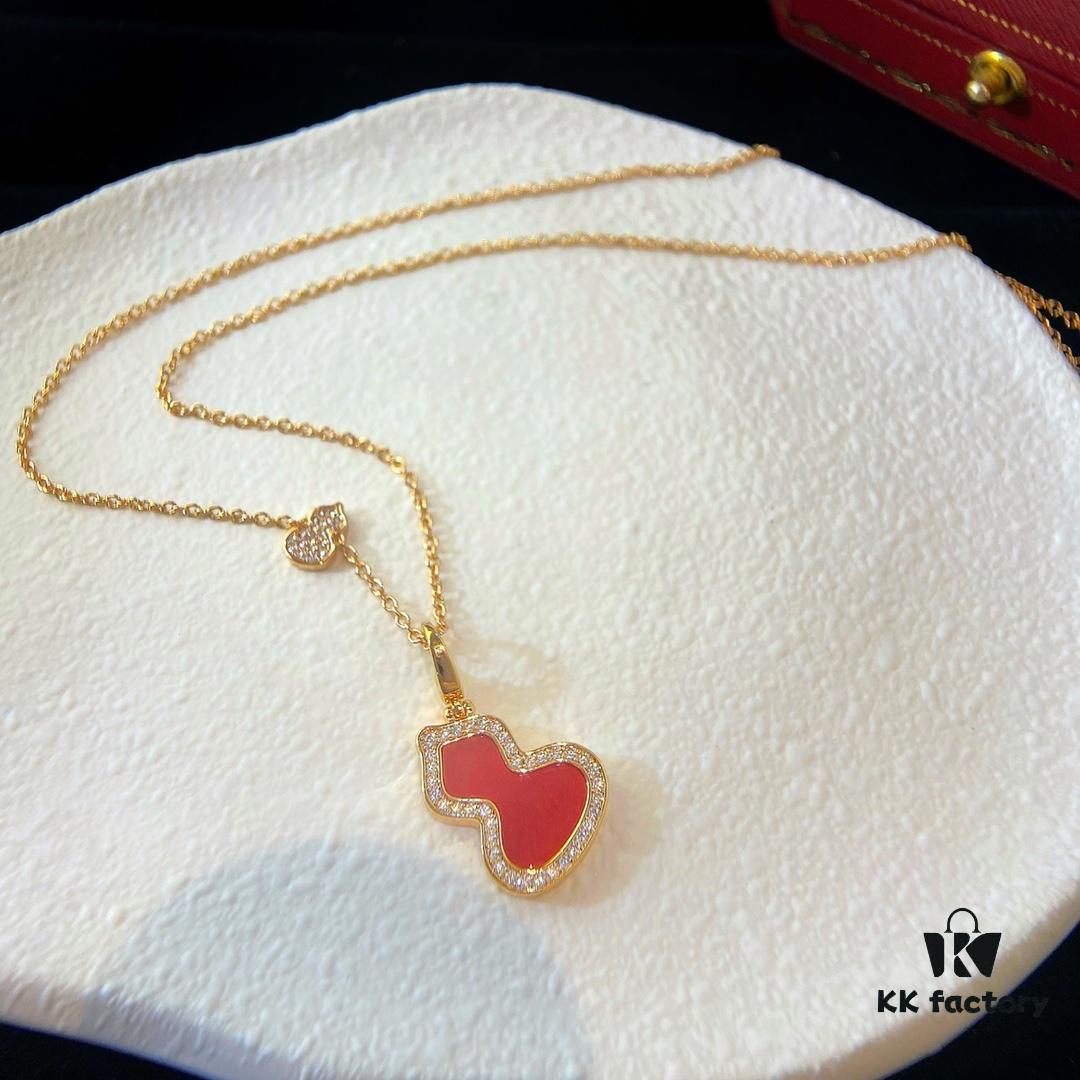 Exquisitely Crafted Gourd Pendant Necklace with Hand-Set Stones in V-Gold