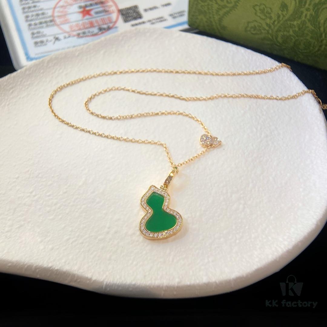 Exquisitely Crafted Gourd Pendant Necklace with Hand-Set Stones in V-Gold