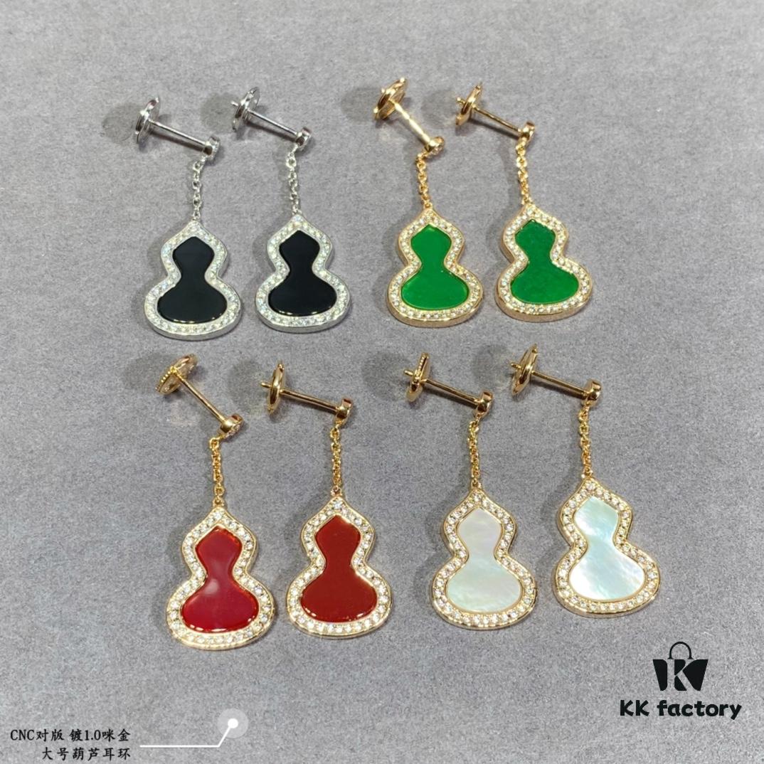 Large Kylin Gourd Earrings with Original Flying Saucer Ear Studs, High-End Appearance, Stylish and Versatile, Thick Gold Plating with Real Gold Feel, Eight Hearts and Eight Arrows High-Carbon Brilliant Cut Stones, Small and Exquisite, Wear It and Say It's Real Gold
