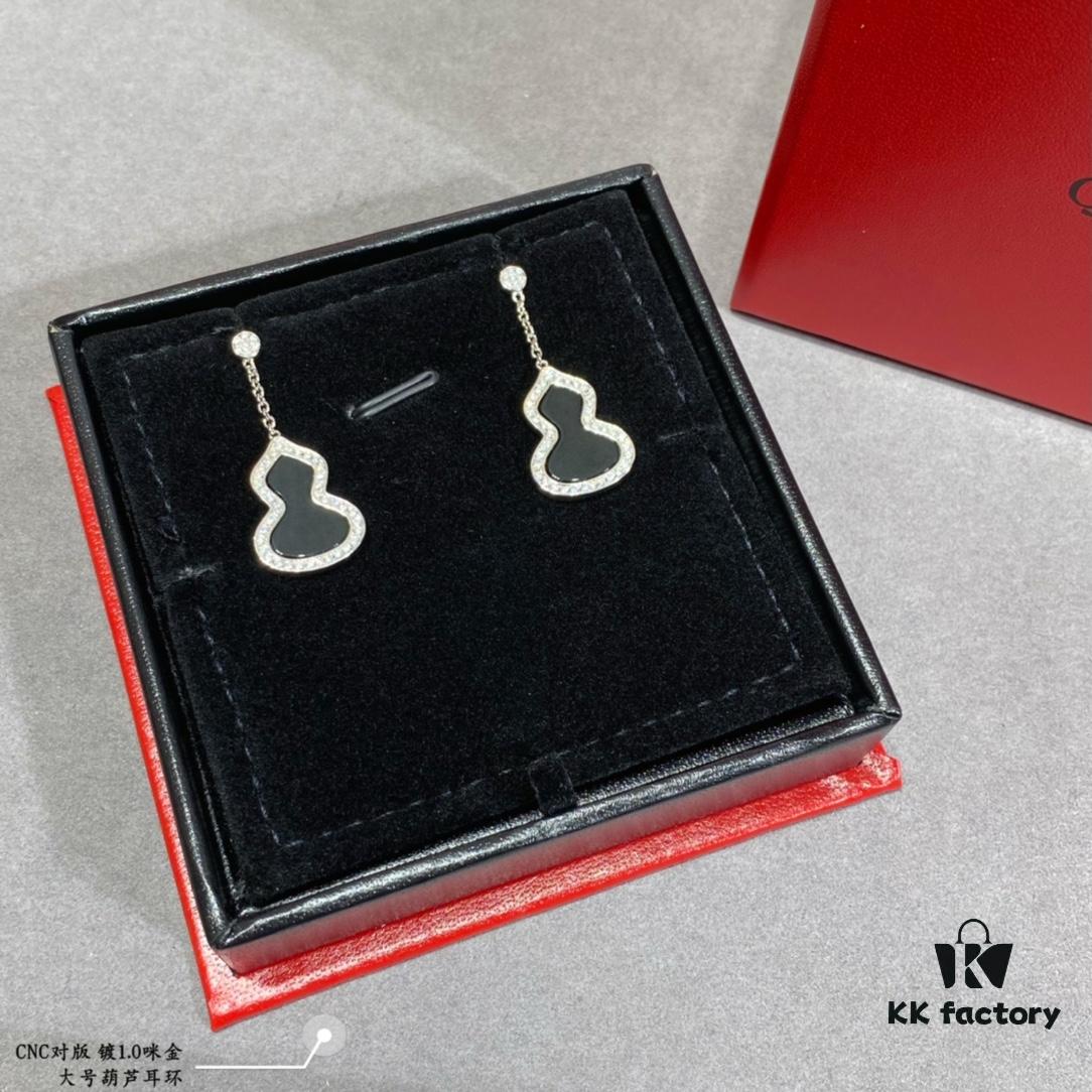 Large Kylin Gourd Earrings with Original Flying Saucer Ear Studs, High-End Appearance, Stylish and Versatile, Thick Gold Plating with Real Gold Feel, Eight Hearts and Eight Arrows High-Carbon Brilliant Cut Stones, Small and Exquisite, Wear It and Say It's Real Gold