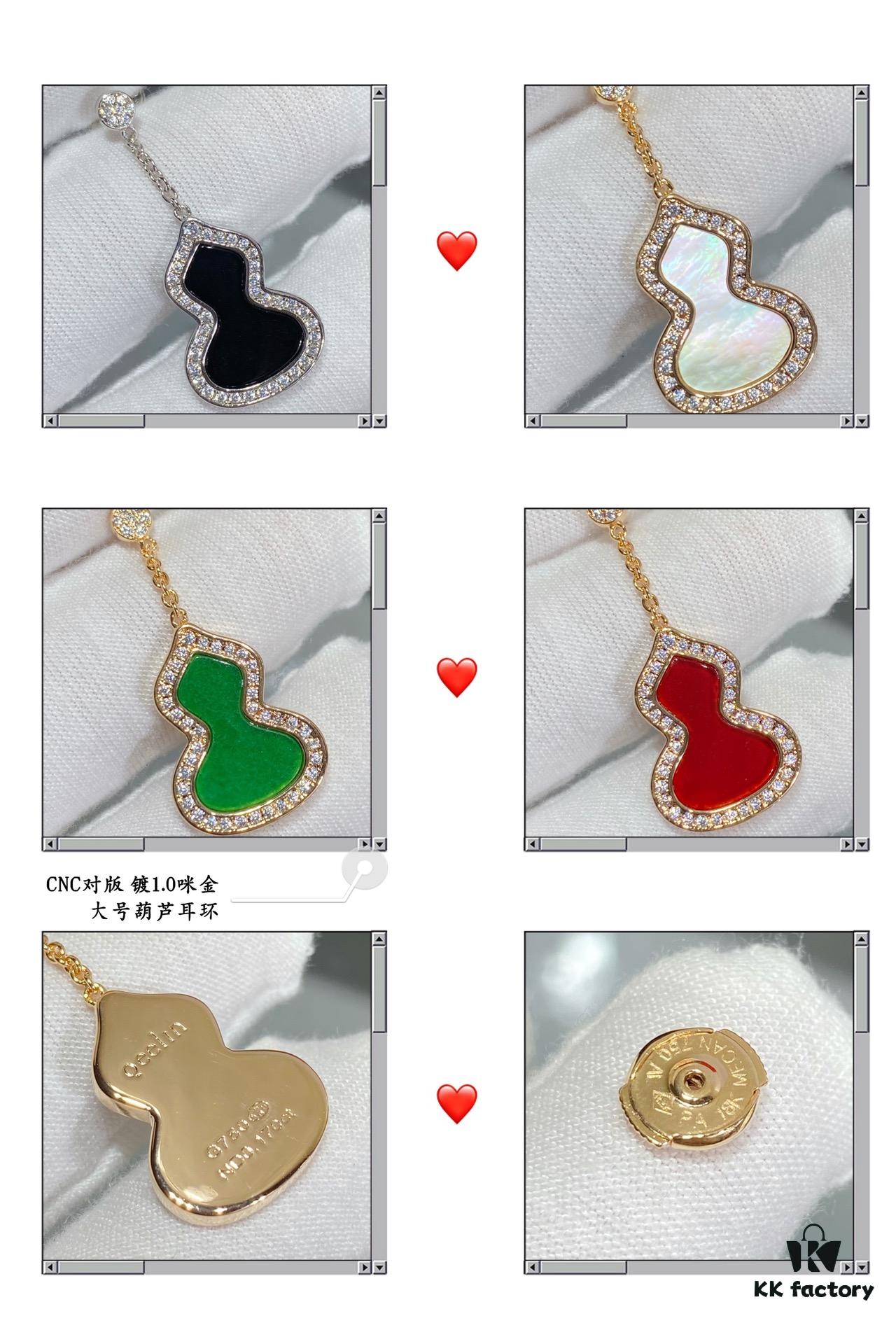 Large Kylin Gourd Earrings with Original Flying Saucer Ear Studs, High-End Appearance, Stylish and Versatile, Thick Gold Plating with Real Gold Feel, Eight Hearts and Eight Arrows High-Carbon Brilliant Cut Stones, Small and Exquisite, Wear It and Say It's Real Gold