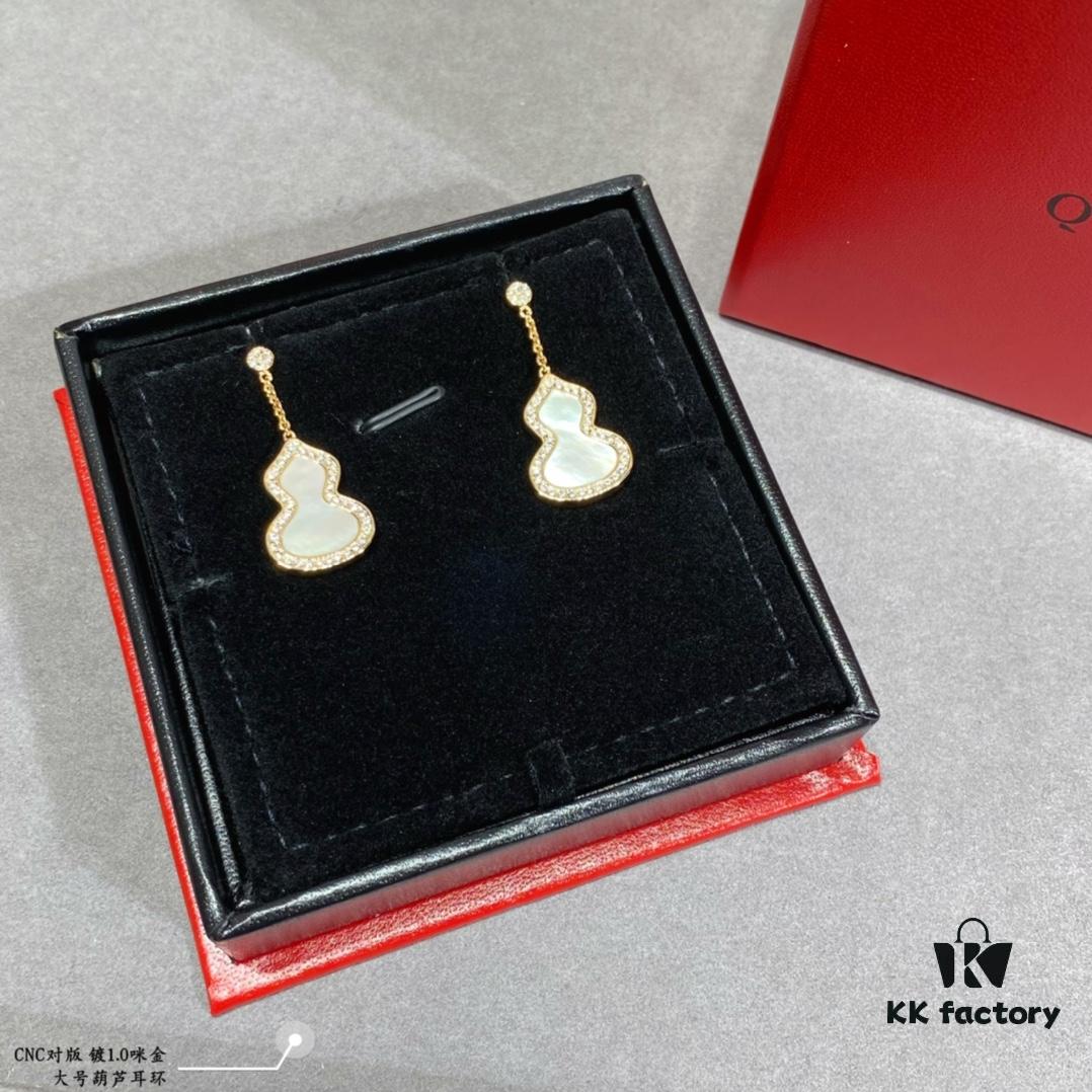 Large Kylin Gourd Earrings with Original Flying Saucer Ear Studs, High-End Appearance, Stylish and Versatile, Thick Gold Plating with Real Gold Feel, Eight Hearts and Eight Arrows High-Carbon Brilliant Cut Stones, Small and Exquisite, Wear It and Say It's Real Gold