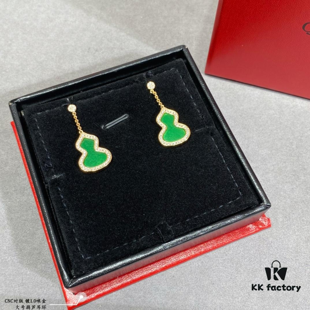 Large Kylin Gourd Earrings with Original Flying Saucer Ear Studs, High-End Appearance, Stylish and Versatile, Thick Gold Plating with Real Gold Feel, Eight Hearts and Eight Arrows High-Carbon Brilliant Cut Stones, Small and Exquisite, Wear It and Say It's Real Gold