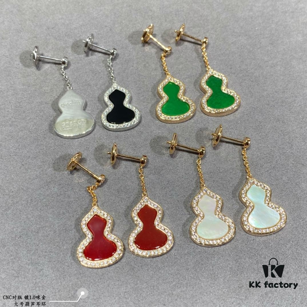 Large Kylin Gourd Earrings with Original Flying Saucer Ear Studs, High-End Appearance, Stylish and Versatile, Thick Gold Plating with Real Gold Feel, Eight Hearts and Eight Arrows High-Carbon Brilliant Cut Stones, Small and Exquisite, Wear It and Say It's Real Gold