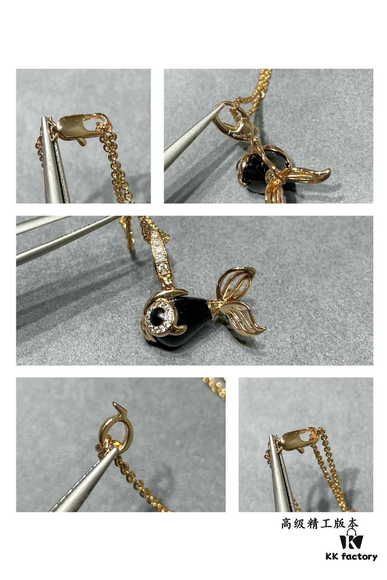 Kirin Goldfish Necklace, New Arrival from Boutique, Featuring Agate Body with Encapsulated Design and Expert Diamond Paving for a Vivid, Lifelike Appearance